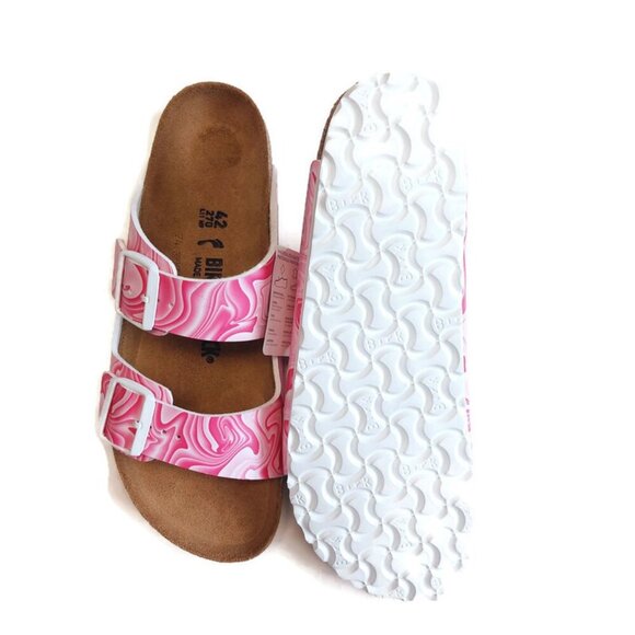 Birkenstock Arizona Birko-Flor Sandals Womens 11 Marble Twirl Fuchsia Tulip Pink - Picture 8 of 9